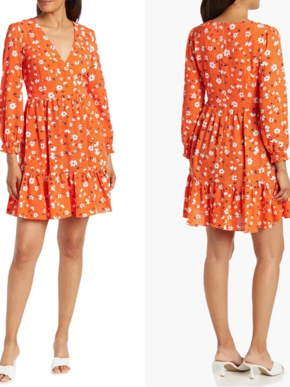Eliza J V-Neck Fit & Flare Orange Floral Dress